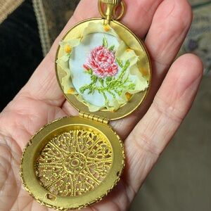Embroidery pocket locket photo perfume fiber art by Artettina collectible